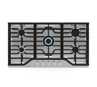 Klarstein Turbocast Gas Hob - 5-Burner Stainless Steel Cooktop, 3.4kW Wok Burner, Cast Iron Pan Holders, Electric Ignition, Safety Shut-Off, LPG Conversion Kit, 910x85x510mm