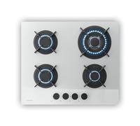 Klarstein Velaire gas hob, 4-burner glass stove, 8000 W, 60 cm, LPG & natural gas, electric ignition, flame failure protection, including conversion kit & hose set, white