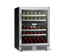 KLARSTEIN VeroSteel Built-Under Wine Fridge - 43 Bottle Dual Zone Wine Cooler, UV Glass Door, Touch Control, Fully Extendable Easy-Access Wooden Shelves Silver