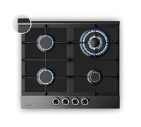 Klarstein Verosteel Gas Hob, 60cm, 4-Burner, 8000W, Glass & Stainless Steel, LPG/Natural Gas, Electric Ignition, Flame Failure Safety, Hob Kitchen Accessory Set, Black Stainless Steel