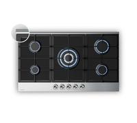 Klarstein Verosteel Gas Hob, 90cm, 5-Burner, 10400W, Glass & Stainless Steel, LPG/Natural Gas, Electric Ignition, Flame Failure, Rotary Knobs, Hob Kitchen Accessory