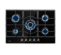Klarstein Victoria gas hob, built-in, Sabaf burner, natural/propane gas, safety valves, automatic switch-off, cast iron pan supports, glass ceramic retro look, 5 flames, black