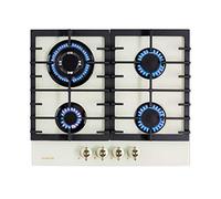 Klarstein Victoria gas hob, built-in, Sabaf burner, natural/propane gas, safety valves, automatic switch-off, cast iron pan supports, glass ceramic retro look, 4 flames, white