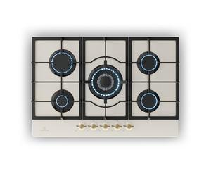 Klarstein Victoria gas hob, built-in, Sabaf burner, natural/propane gas, safety valves, automatic switch-off, cast iron pan supports, glass ceramic retro look, 5 flames, white