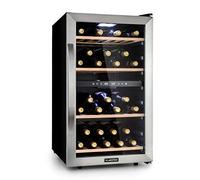 KLARSTEIN Wine Cooler Fridge, Dual Zone Wine Fridge with Glass Door, 2 Programmable Cooling Zones, Touch Controls, LED Display, 5-18 °C Range, 40 dB Low Noise, 45 Bottles / 118L Drinks Fridge, Black