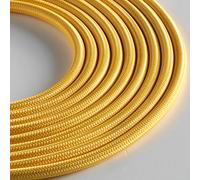 Klartext - Light Round Textile Cable for Lighting, 3 x 0.75 mm, Yellow, 5 m. Warning: Earth Cable Included! Maximum Anti-Shock Safety!