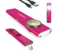 klarus E5 Flat EDC Torch,USB C Rechargeable COB Work Light, 600 Lumens Mini Flashlight with Magnetic Base and Buckle Clip Suitable for Maintenance, Camping, Hiking, Emergency, etc (Pink)