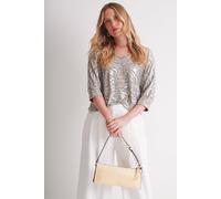 Klass. Animal Print Foil Batwing Top In Grey Grey