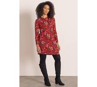 Klass. Botanical Print Cowl Neck Knitted Tunic Top In Red Red XL
