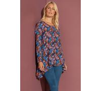 Klass. Botanical Print Hanky Hem Tunic In Teal Teal S