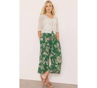 Klass. Botanical Printed Wide Leg Cropped Trousers In Khaki Khaki