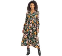 Klass Bouquet Printed Long Sleeve Midaxi Dress - Black/Orange/Green - 18