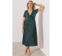 Klass. Crepe Velour Glitter Stripe Midaxi Dress In Dark Green Dark Green 22