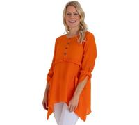 Klass Dipped Hem Lightweight Crinkle Fabric Tunic Top - Orange - 12