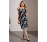 Klass. Embroidered Mesh Bardot Dress In Black Black 20