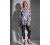 Klass. Floral And Stripe Shimmer Dip Hem Georgette Tunic Top In Lavender Lavender 16