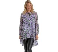 Klass Floral and Stripe Shimmer Dip Hem Georgette Tunic Top - Lavender/Multi - 14