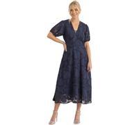 Klass Floral Burnout V Neck Midi Dress - Navy - 14