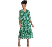 Klass Floral Printed Floaty Chiffon Midaxi Dress - Green - 14