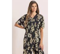 Klass. Floral Shimmer Print Plisse Top In Gold Gold XL