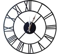 Klass Home 40cm Black Metal Large Wall Clock | Silent Non-Ticking Roman Numerals Clock For Indoor/Outdoor Use | Living Room, Bedroom, Kitchen, Outdoor, Garden Decor