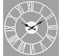 Klass Home 40cm White Metal Large Wall Clock | Silent Non-Ticking Roman Numerals Clock For Living Room, Bedroom, Kitchen, Outdoor, Garden | Home Decor