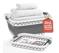 Klass Home Collection 58L Large Collapsible Laundry Baskets Plastic, Pop Up Foldable Washing Basket, Laundry Hamper For Sorting & Drying, Space Saving Folding Wash Bucket Tub (2-Handle, Grey)
