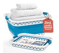 Klass Home Collection 58L Large Collapsible Laundry Baskets Plastic, Pop Up Foldable Washing Basket, Laundry Hamper For Sorting & Drying, Space Saving Folding Wash Bucket Tub (2-Handle, Blue)
