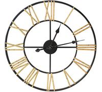 Klass Home Collection 60Cm Black & Gold Metal Roman Numerals Large Analog Wall Clock Indoor & Outdoor, Silent Non-Ticking