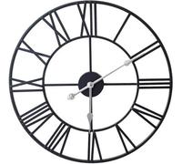 Klass Home Collection 60Cm Black Metal Roman Numerals Large Analog Wall Clock Indoor & Outdoor, Silent Non-Ticking