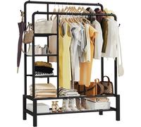 Klass Home Collection Heavy Duty Dual Metal Clothes Rail Stand With Shelves Hanging Storage Shelf Bedroom Garment Rack