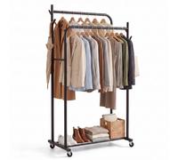 Klass Home Collection Portable Heavy Duty Clothes Rail For Bedroom, Home & Shops, 100KG Load Clothes Rack With Storage Shelf, Metal Clothing Rail For Hanging Garments, Coats (Black With Wheels)