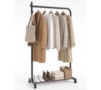 Klass Home Collection Portable Heavy Duty Clothes Rail For Bedroom, Home & Shops, 50KG Load Clothes Rack With Storage Shelf, Metal Clothing Rail For Hanging Garments, Coats (Black With Wheels)
