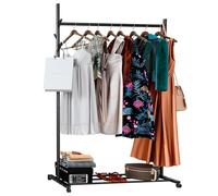 Klass Home Collection Portable Heavy Duty Clothes Rail For Bedroom, Home & Shops, 50KG Load Clothes Rack With Storage Shelf, Metal Clothing Rail For Hanging Garments, Coats (Black With Wheels)
