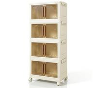 Klass Home Collection Stackable Storage Boxes With Lids, 4-Tier 23L/Tier Plastic Storage Drawers on Wheels 1 Lid, Cabinet Storage Unit With Drawers For Home, Bedroom, Kitchen, Bathroom (4 x 23L/Tier)