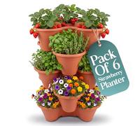 Klass Home Collection Stackable Strawberry Planter Tower Pack of 6, Vertical Garden Planters outdoor & Indoor for Balcony, Patio, Plant Pots for Flowers, Vegetables Herb Garden Planter (Terracotta)