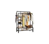 KLASS HOME KL-TR001BK Heavy Duty Freestanding Clothes Rail, 120KG Capacity, Double Hanging Rails, Shelves, Hooks & Shoe Racks - Black