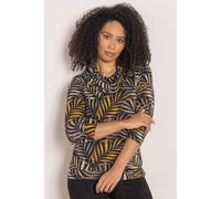 Klass. Leaf Print Cowl Neck Knit Top In Gold Gold XXL