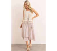 Klass. Linen Blend Mock Wrap Midi Skirt In Dusty Pink Dusty Pink