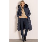 Klass. Longline Faux Fur Trim Puffer Coat In Navy Navy M