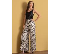 Klass. Pleated Animal Print Wide Leg Chiffon Trousers In Black Black 14