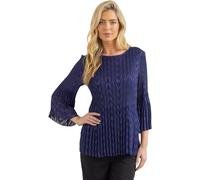 Klass Pleated Flare Bell Sleeve Burn Out Top - Navy - 20