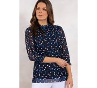 Klass. Polka Dot Long Sleeve Mesh Top In Dark Blue Dark Blue