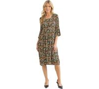 Klass Three Quarter Sleeve Meadow Print Pleated Dress - Black/Orange - M