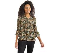 Klass Three Quarter Sleeve Meadow Print Pleated Top - Black/Orange - S