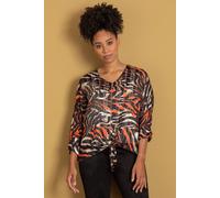 Klass. Tie Front Embellished Animal Print Top In Black Black 12