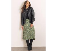 Klass. Women's Botanical Print Knitted Midi Skirt in Khaki | Size: Medium