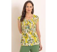 Klass. Women's Botanical Print Pleated Top in Lime | Size: 2XL