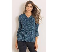 Klass. Women's Botanical Print Pleated Top in Navy | Size: 2XL