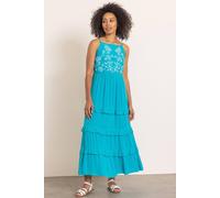 Klass. Women's Embroidered Frill Maxi Dress in Aqua | Size: 10